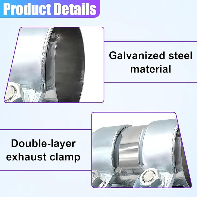 YoRise 2.5 Inch Car Exhaust Clamp, Stainless Steel Muffler Clamps, Universal Butt Joint Bolts Band Flanges Clamp, Automotive Tube Connector Sleeve Coupler(2.5IN)