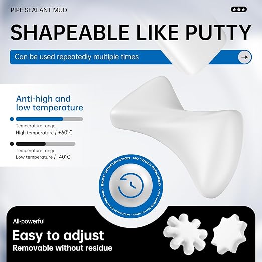 8 Pack Waterproof Duct Seal Sealing Putty for Drain & Wall Holes Qk Repair- | Zxfuture Mending Clay for AC Hole. Easy to Mold, Stays Soft. Ideal for Plumbing & HVAC (White)