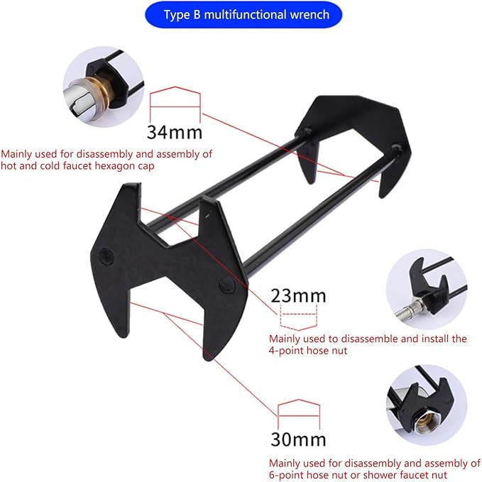2PCS Multifunctional Sink Wrench Tool, Basin Wrench Sink Faucet Tight Spaces,Faucet Installation Tool for Kitchen Bathroom, Under Basin Pipe & Angle Valve Repair Plumbing Tools (1 PC B)