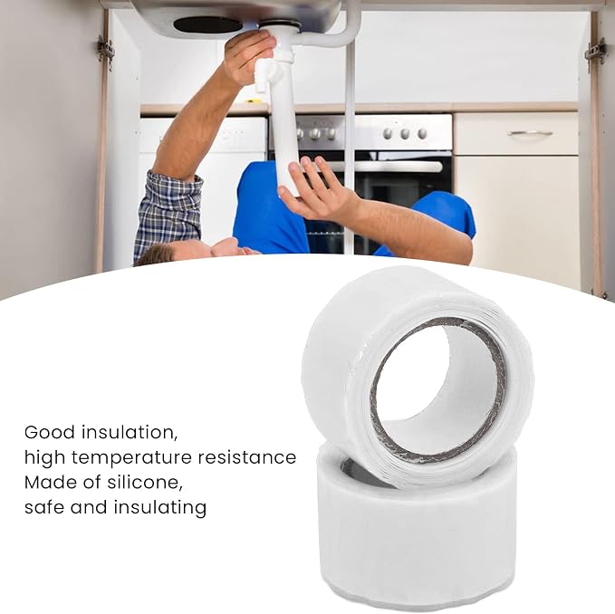 Eujgoov 2PCS Self Fusing Silicone Tape Insulation Tape for Water Pipe Hose Leak Repair Emergency Sealing (White)