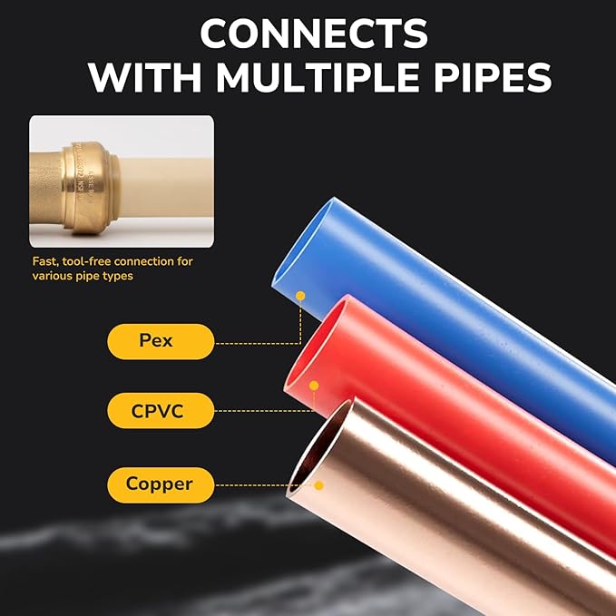 1/2" PTC to 1/2" NPT Female Adapter Push-Fit, Push to Connect Brass Plumbing Fitting for Copper, CPVC, PEX Pipes, With Upgraded Stiffener, Disconnect Clip Included, NSF & UPC Certified