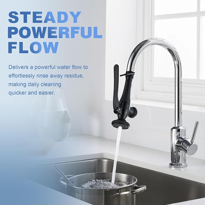 Pull Down Kitchen Faucet Replacement Head, Spray Head with Stream & Spray Functions, High-Pressure Anti-Clog Nozzle, Easy Install, Matte Black, Fits Most Kitchen Faucets
