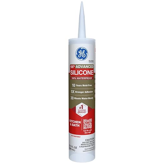 GE Advanced Silicone Caulk for Kitchen & Bathroom, Clear, 10 fl oz Cartridge, 12 Pack - 100% Waterproof Silicone Sealant, 5X Stronger Adhesion, Shrink & Crack Proof