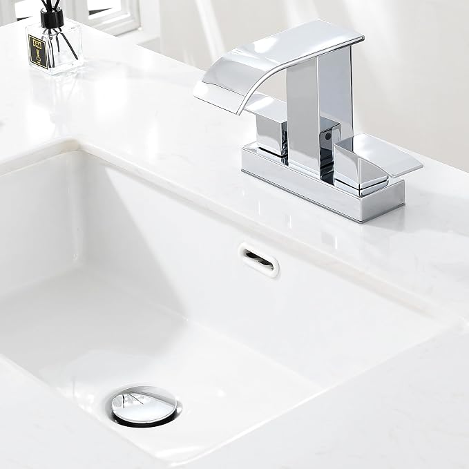 TIORIY Chrome Pop Up Bathroom Sink Drain, with Overflow Plastic Bathroom Sink Stopper for Faucet Vessel, Push Type Bathroom Sink Vanity Assembly with Strainer
