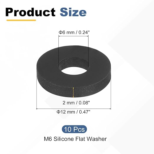 PATIKIL M6 Silicone Flat Washer, 10 Pcs 6mm ID 12mm OD Plain Washer Grommets O-Ring Sealing Gasket Spacer for Faucet Pipe Water Hose Shower Door Handles, Black
