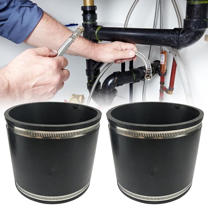 Rubber Sleeve Pipe Coupling Hose Clamps 2 Pack with Steel Band Fasteners for Drain Pipe Repair and Utility Line Maintenance