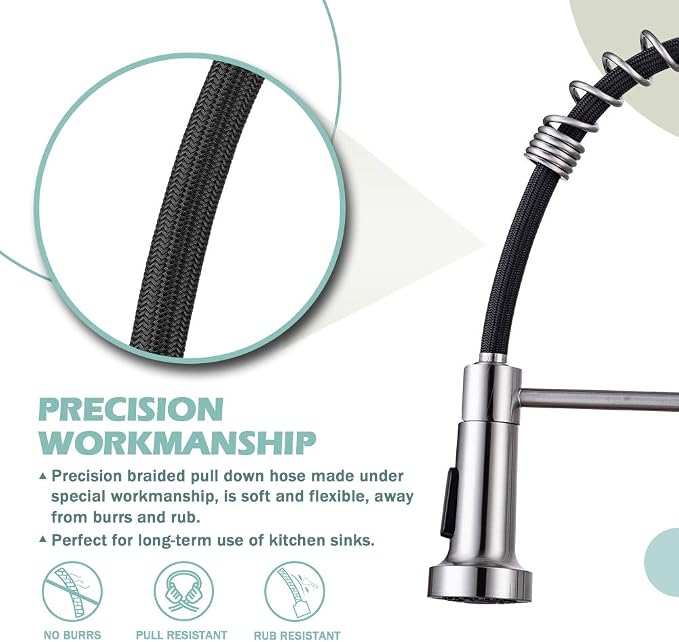 WEWE High Arc Pull-Down Kitchen Faucet, 2-Mode Sprayer, Brushed Nickel