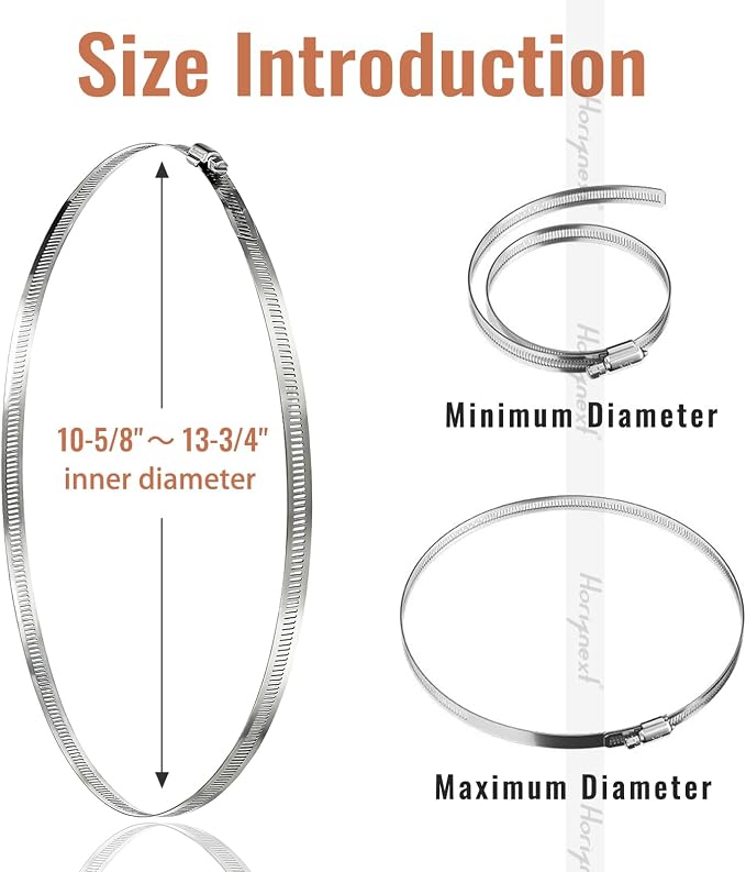 12 Inch Stainless Steel Hose Clamp, Metal Worm Clamps, 4 Pack | Adjustable large hose clamps assortment kit for water pipe, air hose and tube