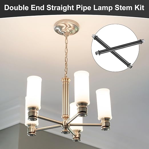 M METERXITY 4-Set Straight Pipe Lamp Stem Kit, 150mm(5.91") Long M10 Double End Thread Rod W/Coupling Sleeve Nuts for Table Lamps/Chandeliers, Light Fixture Replacement Parts [Black]