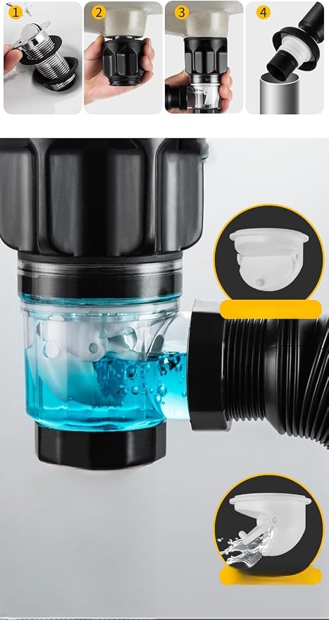 Bathroom Sink Drain Kit with Flexible Expandable P-Trap Sink Drain Pipe Tube Anti-Odor Bathroom Sink Drain Pipe for 1-1/4",1-1/2" and 2'' Drain Hole (Flip Style)