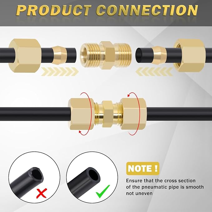 5/16" OD x 5/16" OD Brass Compression Union Fitting, 10 Pack Straight Tube Coupling Adapter with 10 Compression Ferrules for Ice Maker Water Plumbing