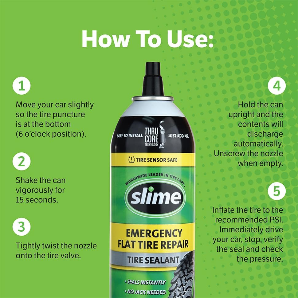 Slime 60187-6PK Flat Tire Puncture Repair Sealant, Emergency Repair for Highway Vehicles, Suitable for Cars/Trailers, Non-Toxic, eco-Friendly, 6 x 18oz