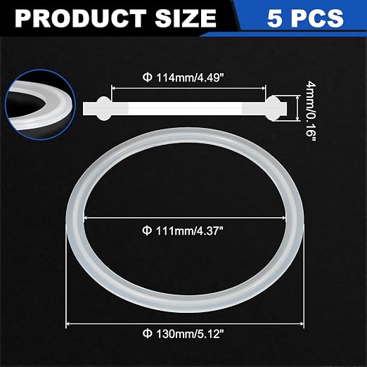 uxcell 5Pcs Silicone O Ring, 5.12" Silicone O-Rings Gasket Sealing Gasket Washers for 4.49" Clamp for Compressor Valves Pipe Repair Sink Plug Bathtub Plug Faucets, White
