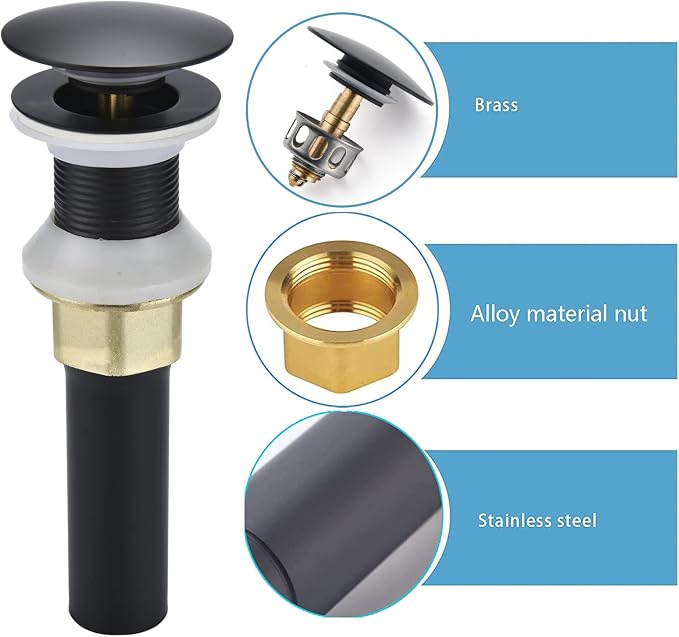Rockgoya Bathroom Sink Drain,5 Pack Drain Stopper Bathroom Sink Without Overflow,Pop Up Drain Assembly with Detachable Strainer Basket,Built-in Anti-Clogging Strainer,Stainless Steel Mattle Black