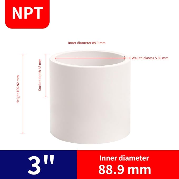 1Pack 3 Inch White PVC Pipe Coupling, Socket x Socket, Schedule 40 Heavy Duty Slip Connectors for DIY Garden Support, Sprinkler System (3 Inch)