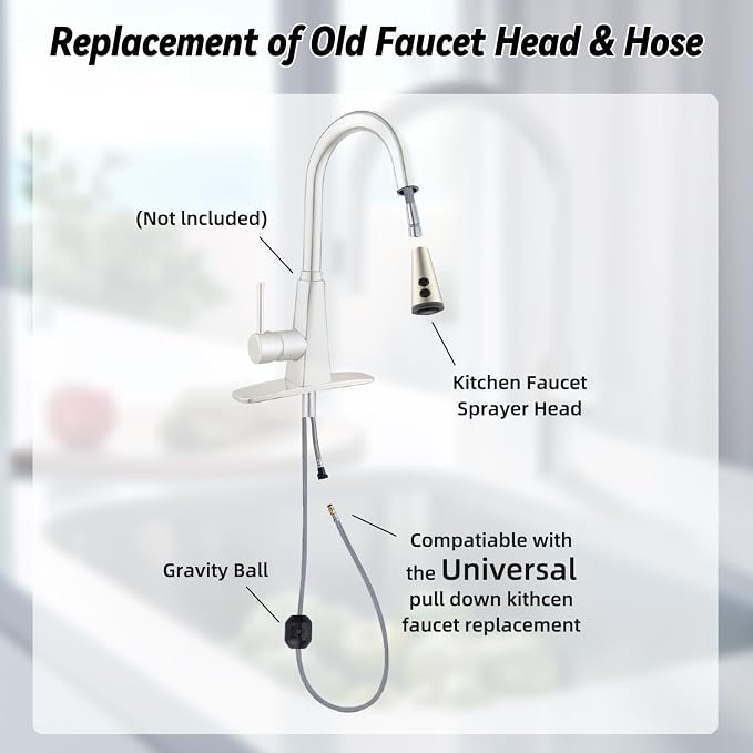 4-modes Kitchen Faucet Head, 67" Hose, 14.1oz Weight Ball, Brushed Nickel