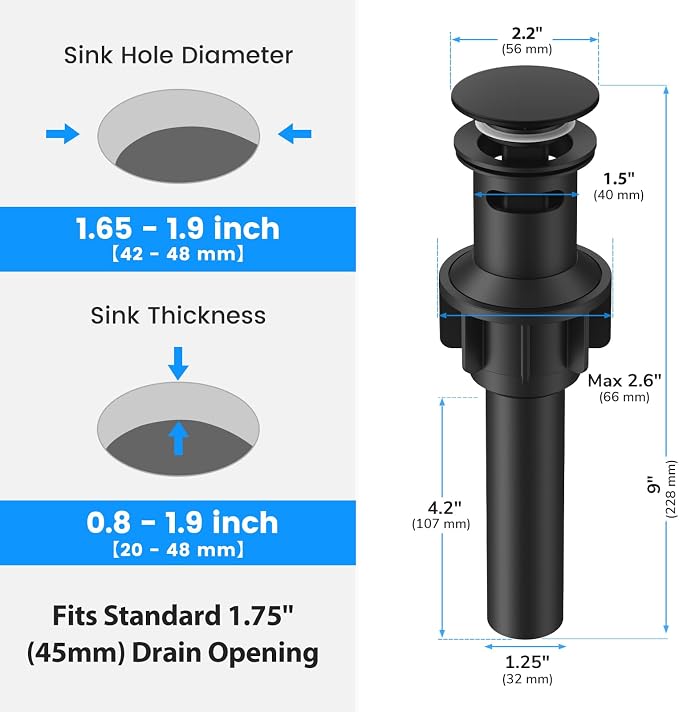 Bathroom Sink Drain with Overflow with Hair Catcher Anti-Clog Sink Strainer