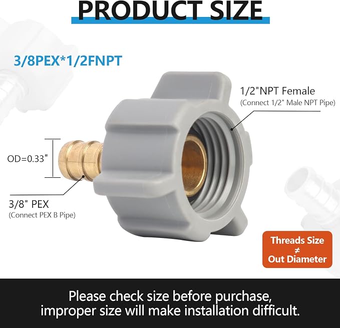 WiseWater 5Pcs 3/8" PEX-B to 1/2" Female NPT Swivel Adapter, NSF/ANSI 61 Certified for Drinking Water, Brass PEX Fittings with Copper Crimp Rings and Clamps for RV Plumbing, Water Lines