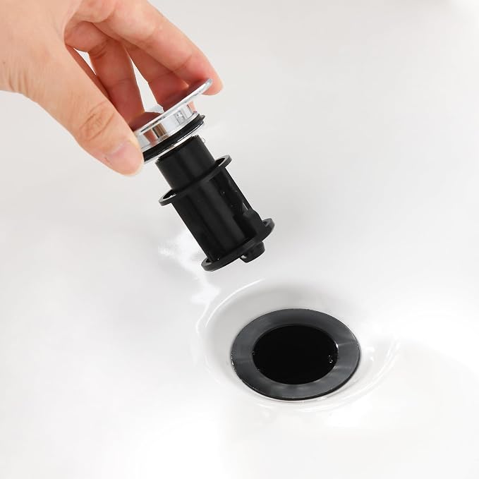 TIORIY Chrome Pop Up Bathroom Sink Drain, with Overflow Plastic Bathroom Sink Stopper for Faucet Vessel, Push Type Bathroom Sink Vanity Assembly with Strainer