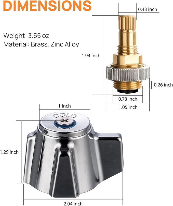 Brass Faucet Stems Valve & Knob Handles Kit, Blue for Cold