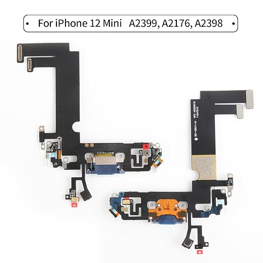 for iPhone 12 mini Lightning Charging Port Replacement Black Dock Connector Flex Cable Assembly with Waterproof Tape & Tool Kit A2176 A2398 A2400 A2399 (Blue)