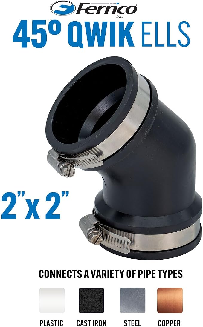 Fernco Qwik Ell 2 in. Hub 45-Degree Flexible PVC Elbow Fitting Connector for DWV (Pack of 2)
