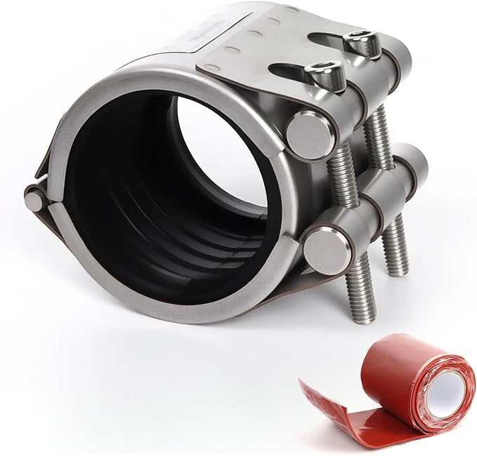 Upgraded Pipe Repair Clamp with M1 Self-Adhesive Leak-Sealing Tape | 304 Stainless Steel Rust-Proof Emergency Pipe Repair Kit for Plastic & Metal Pipes, 2" (56-59mm)