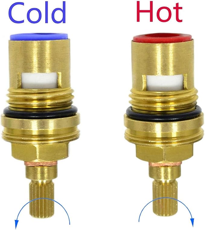 Huashan Replacement Brass Ceramic Disc Stem Cartridge Faucet Valve Quarter Turn 1/2" X 53mm x 12mm spline length 20 teeth(PAIR Hot & Cold)