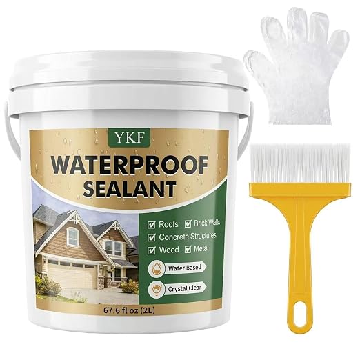 YKF Clear Waterproof Sealant, Self-Leveling Brush-On Coating, 68 Fl Oz