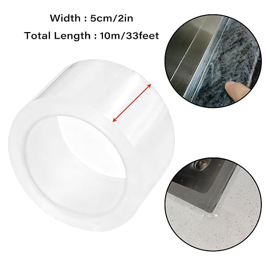 Clear Caulk Strip, 2 Inch x 33 Feet Self Adhesive Caulk Tape Caulking Sealing Tape for Kitchen Countertop Sink Bathtub Bathroom Shower Toilet and Floor Wall Edge Protector