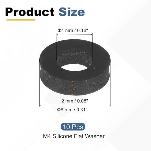 PATIKIL M4 Silicone Flat Washer, 10 Pcs 4mm ID 8mm OD Plain Washer Grommets O-Ring Sealing Gasket Spacer for Faucet Pipe Water Hose Shower Door Handles, Black