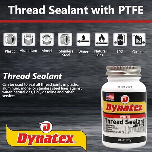 Dynatex Thread Sealant with PTFE 4 oz Bottle (10 Pack) | Non-Toxic, Non-Drying, Leak-Proof Seal, No Lead/Graphite, Ideal for Pipe Fittings