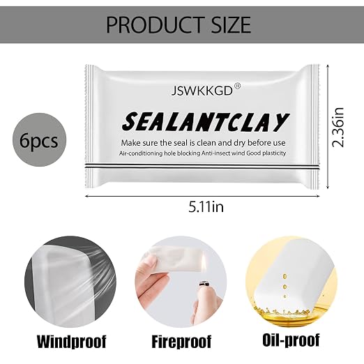 6 Pack Moldable Sealant Clay, White Fast Drying Sealant Mastic, Repair Sealing Putty for Drain Pipe Connections, Wall Holes, Air Conditioning Holes and Household Gap Filling.