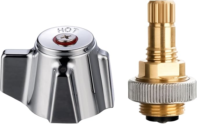 Brass Faucet Stems Valve & Knob Handles Kit, Red for Hot Side
