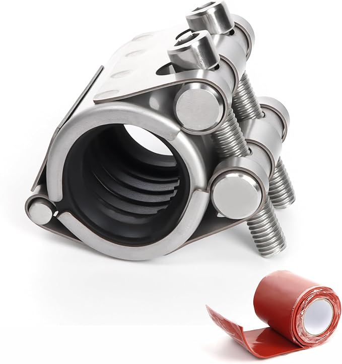Upgraded Pipe Repair Clamp with M1 Self-Adhesive Leak-Sealing Tape | 304 Stainless Steel Rust-Proof Emergency Pipe Repair Kit for Plastic & Metal Pipes, 3/4"(25-28mm)