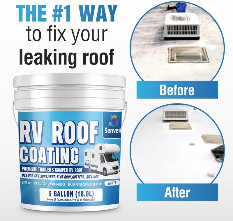 RV Roof Sealant 5 Gallon, White RV Roof Coating Kit, RV Roof Sealant White Waterproof Solar Reflective & Leak Repair for Trailers Campers Motorhomes