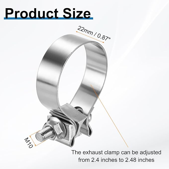 HARFINGTON 410 Stainless Steel Exhaust Clamp 2.48" Butt Joint Narrow Band Muffler Seal Exhaust Narrow Lap Butt Clamps for Pipes Muffler Converters System Repair, Silver