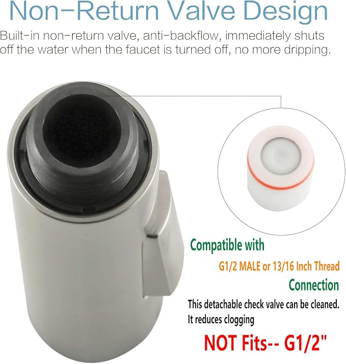 PULL down kitchen faucet sprayer head replacement,| G1/2 male or 13/16inch,| 2-Functions pull out kitchen sink faucet head replacement parts Compatible with RV/Giagni/WOWOW/OWOFAN Brushed Nickel