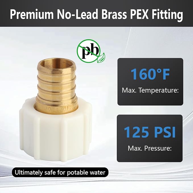 WiseWater 5Pcs PEX Fittings 3/4" x 3/4" FNPT Swivel Adapter, NSF/ANSI 61 Certified for Drinking Water, DZR Brass Fittings with Copper Crimp Rings and Clamps for RV Plumbing, Water Lines