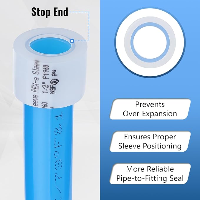 (90 Pack YVSKM) PEX-A Expansion Rings with STOP 60 pcs 1/2 inch + 30 pcs 3/4 inch — F1960 Full-Flow Expansion Sleeves for PEX-A Pipe, Leak-Tight, Fast Install for Hot/Cold & Potable Water