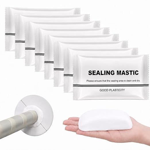 Pack of 8 Waterproof White Sealing Putty - Sealing Clay Sealant Mastic Duct Seal Repair Professional Strength Fast-Setting for Pipes, Wall Holes, Air Conditioning Hole, Drain Connection