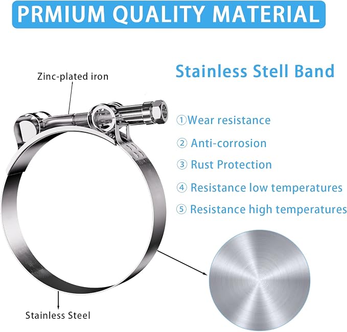4 Pack 1.75 Inch T Bolt Hose Clamps Working Range 51-57mm for 1.75 Inch Hose ID, Stainless Steel Turbo Intake Intercooler Clamps