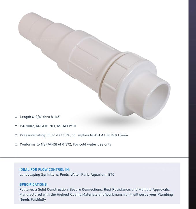 Midline Valve 567SD012 Heavy Duty PVC Repair Coupling; Expandable Pipe Fitting; 1/2''; White Plastic