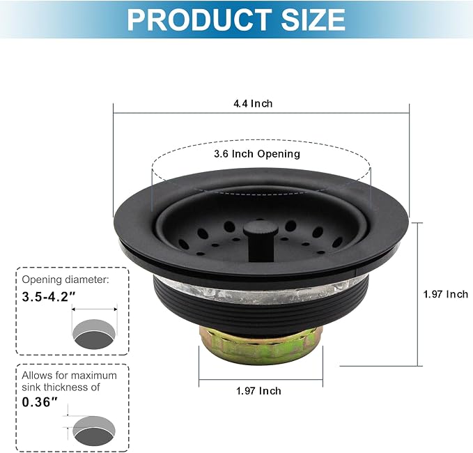 ZM Black Kitchen Sink Strainer Basket, Stainless Steel Drain Stopper