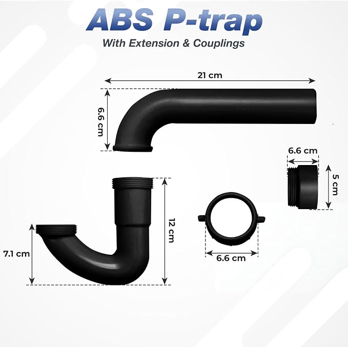 1-1/2 Inch P-Trap Kit, Polypropylene Tubular with ABS Marvel Adapter, Ribbed Threaded Nuts for Strong Leak-Free Connection, Includes J-Bend, Wall Arm & Washers, Made in USA