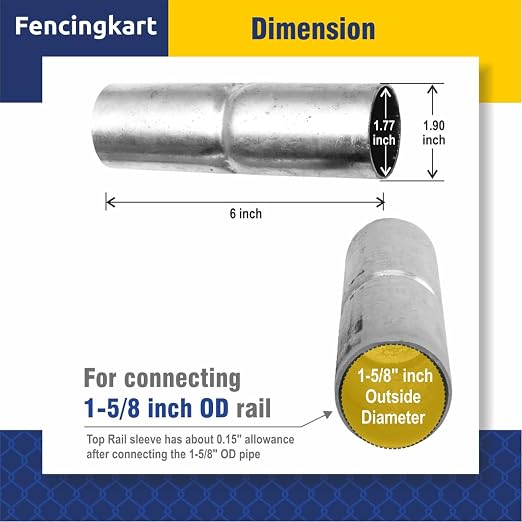 Top Rail Sleeve 1-5/8 inch,for 1-5/8 OD Pipe, Galvanized, Chain Link Fence, 4 Pieces (Silver Galvanized, 1-5/8"x6)
