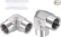 2 Pack SUS316 90 Degree 3/8" FNPT to 3/8" FNPT Barstock Street Elbow | 316 Stainless Steel Pipe Fittings, Forged Pipe Fitting Connector with Sealing Tape for Air, Oil, LP, Gas, Fuel, Water