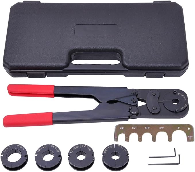 Yescom 5-in-1 PEX Crimping Tool PEX-a Repair Kit for 3/8" 1/2" 5/8" 3/4" 1" | Copper Rings Pipe Crimper