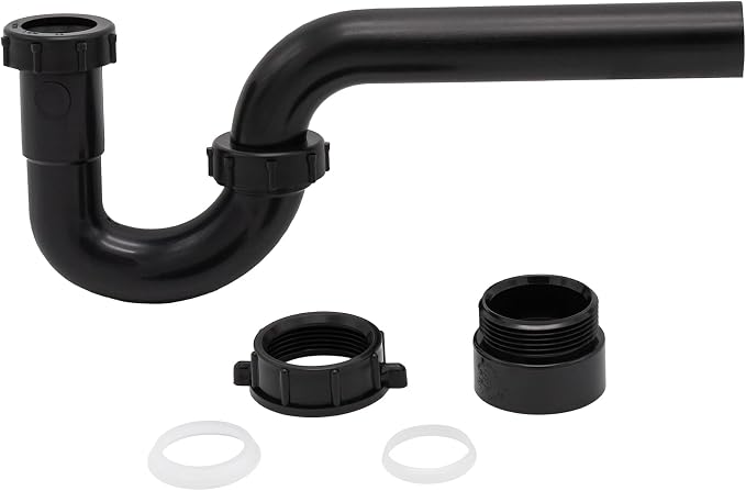 50 Pack 1-1/4 Inch P-Trap Kit, Polypropylene Tubular with ABS Marvel Adapter, Ribbed Threaded Nuts for Strong Leak-Free Connection, Includes J-Bend, Wall Arm & Washers
