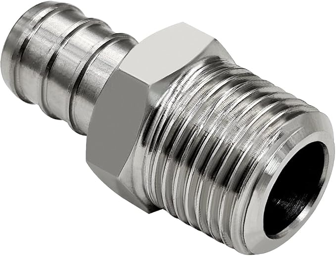 Barb Crimp PEX 1/2" x 3/8" NPT Male Thread Adapter Stainless Steel Crimp Fitting (Pack of 2)